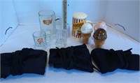 (3) Serving Aprons, A & W Mugs, & Shakers