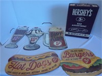 (5) Metal Soda Shop Signs & Hershey`s Box