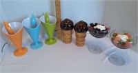 (3) Sundae Cups, Shakers, Decorative Fruit