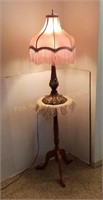 Lamp w/Pink Fringed Shade & Stand