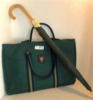 RALPH LAUREN POLO GREEN CANVAS TOTE WITH WEBBED