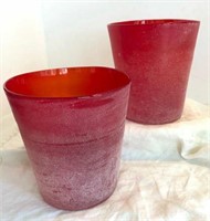 PAIR AMBERINA FROSTED HAND BLOWN VASES 6"T