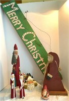 WOODEN MERRY CHRISTMAS SIGN 40"W, SANTA WITH
