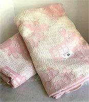 PAIR TWIN PINK FLORAL COVERLETS 76" X 101"