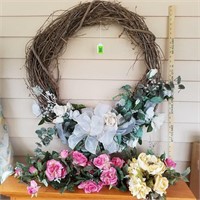 Grapevine Wreath & (2) Floral Sprays