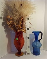 Amberina Vase & Cobalt Pitcher