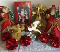 15PC SANTAS, ANGELS, TREE TOPPERS AND ORNAMENTS