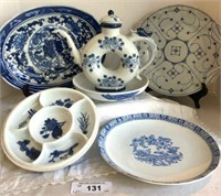BLUE AND WHITE...DIVIDED BOWL, PLATE, ROYAL