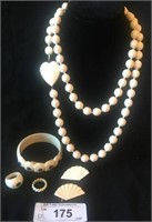 CARVED BONE BEAD NECKLACE HAND KNOTTED ON