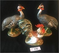 ITALIAN SIGNED CERAMIC ROOSTER AND TWO TURKEYS