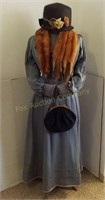 Dress Form w/Victorian Dress & Fur Wrap