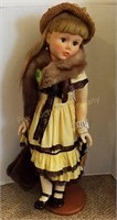 36" Doll w/Victorian Dress & Fur Stole & Muff