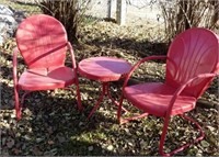 (2) Metal Lawn Chairs w/Table