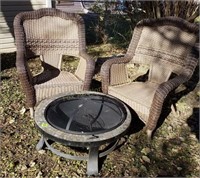 (2) Wicker Lawn Chairs w/Fire Pit
