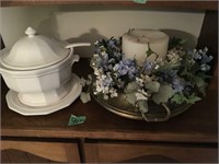 floral arrangement, soup pot