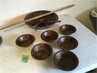 wood salad bowls, w/utensils