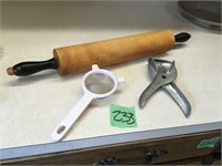 rolling pin, strainer, press