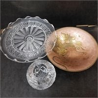 Crystal Rose Bowl, Cake Stand and Enamel Over