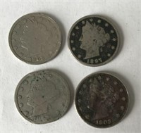 Set of (4) V Nickels, Years in Description