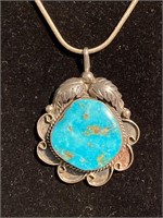 Turquoise stone on sterling silver necklace