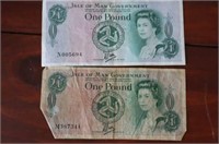 (2) Isle of Man Government One Pound Notes