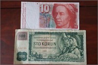 Swiss & Czech Bank Notes