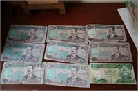 Iraqi Sadam Hussein Dinar Notes (9 Total)
