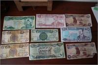 Iraqi Sadam Hussein Dinar Notes (9 Total)
