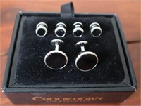 Black & Silver Plated Cufflink and Button Set in C