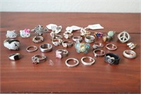 Assorted Costume Jewelry Rings, 30+