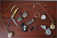 Assorted Pocket Watches, Pocket Knives, Lighters
