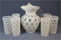 Opalescent Coin Dot Pitcher + 6 Tumblers