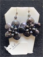 Sterling Silver Gray Button Flora Earrings