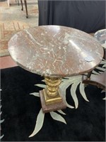 Round Marble Top Gilt Bulbous Pedestal Table