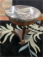 French Petite Round Marble Top Metal Mounts Table