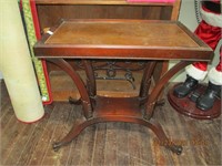 Leather Top Mahogany Side Table-24T x 26W x 16D