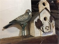 Vintage Plastic Bird Decoy and Wood Bird House