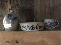 3pcs of Contemporary Blue-Decorated Stoneware