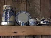 1 Vintage, 4 Contemporary Blue-Decorated Stoneware