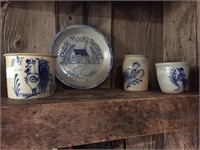 4pcs Contemporary Blue-Decorated Stoneware Pottery