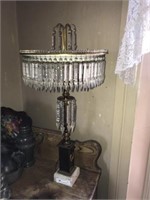 Vintage Ornate Glass and Brass Table Lamp