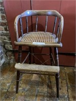 Vintage Wooden and Cane Seat High Chair