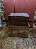2 Vintage Wooden Boxes with Hinged Lids