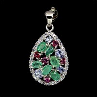 Natural Emerald Rhodolite Garnet Tanzanite Pendant