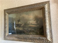 Early Windmill Scene Print in Large Frame