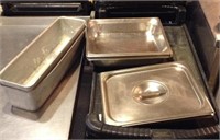 4 steam table pans w/2 lids- shallow, square