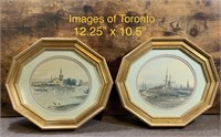 2 Historic Prints in Decagon Frames