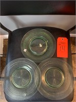 3 Green depression glass plates