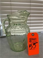 Green Depression pitcher with ice catch