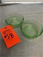 2 Green Depression small bowls